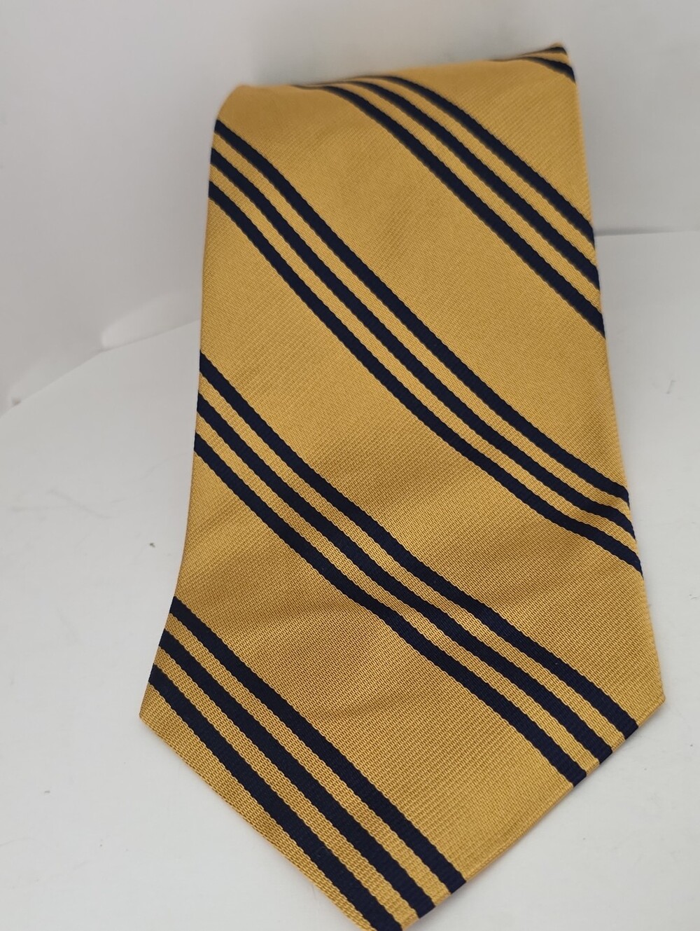 Lauren Ralph Lauren Gold/Yellow Blue Triple Stripe Silk Tie Made in USA 3" Wide